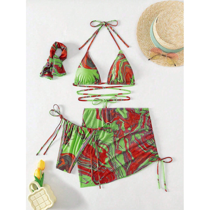 Damen Triangel-Bikini-Set mit asymmetrischem Wickelrock und modischen Bindebändern Drune