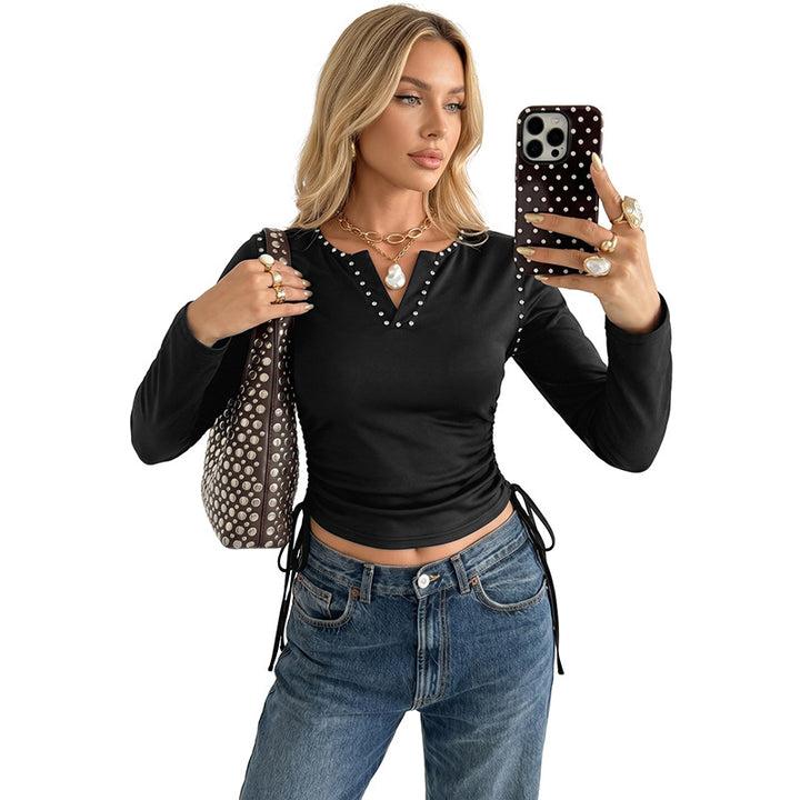 Damen Langarmshirt mit Rüschendetails und Schmuckknöpfen Drune