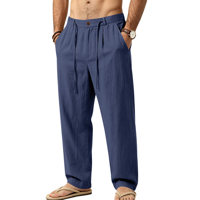 Herren Leichte Leinenhose mit Bundfalten und Kordelzug Drune