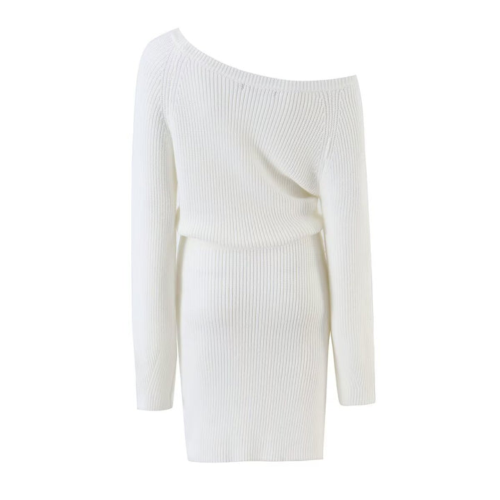Damen Figurbetontes Rippstrick-Minikleid mit Ein-Schulter-Design und Taillenbündchen Drune
