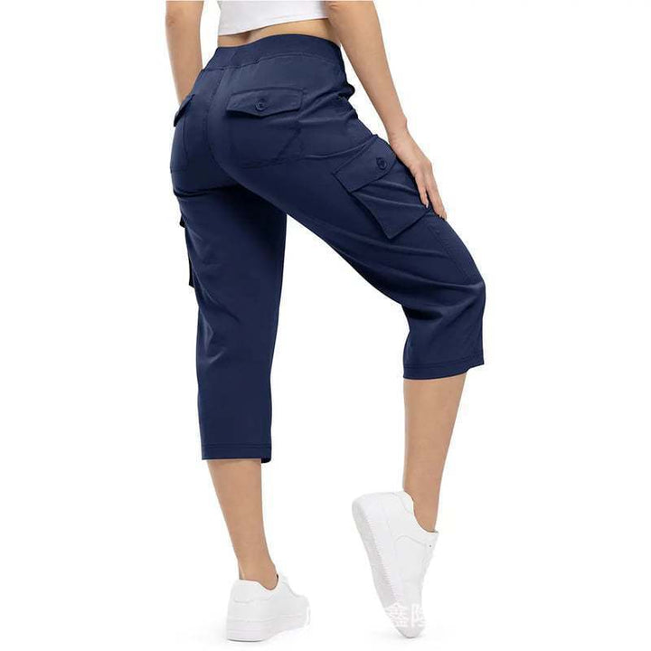 Damen Capri Cargo-Hosen in Bermuda-Länge mit hoher Taille und aufgesetzten Klappentaschen Drune