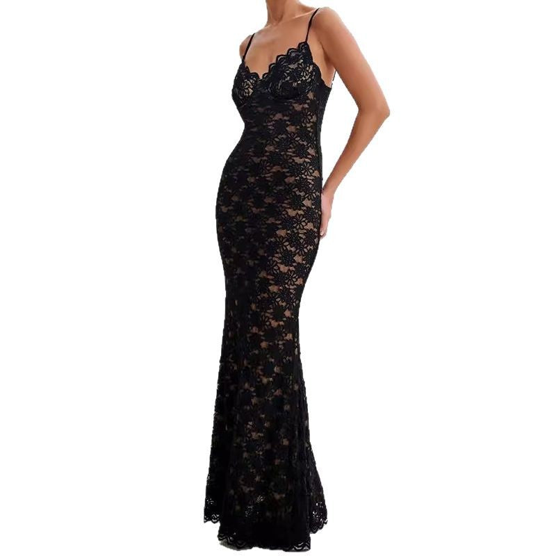 Damen Elegantes Spitzenkleid mit floralen Akzenten Drune