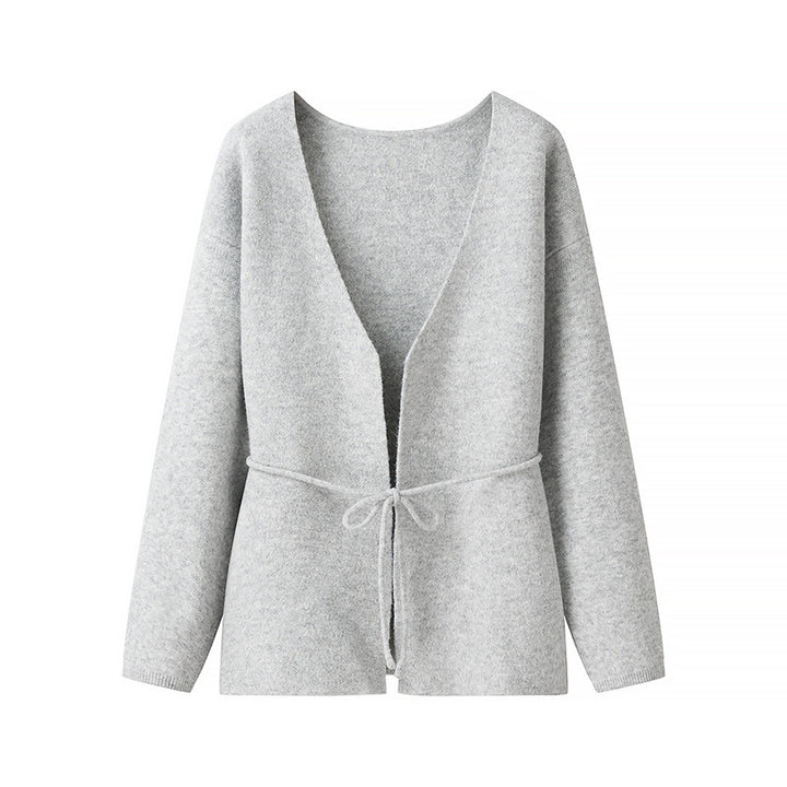 Damen komfortable Strickjacke mit Taillierung und weitem V-Ausschnitt Drune