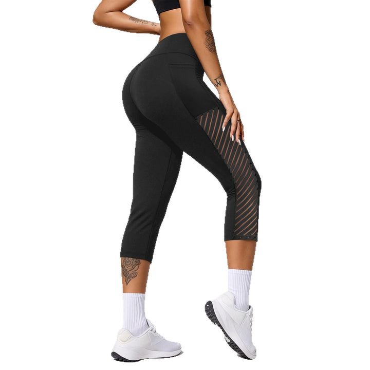 Damen Formende dreiviertel-Sportleggings mit hohem Bund, seitlichem Mesh-Einsatz und Handytasche Drune