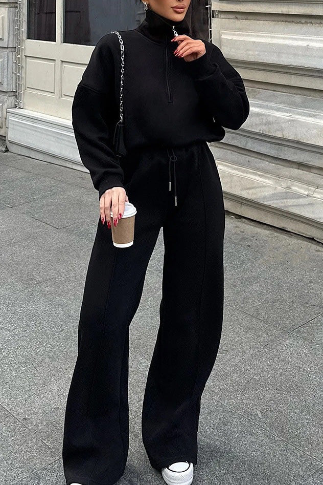 Drune | Vibes Halb Offenes Pullover Sweatshirt und Hose Zwei Teiliges Satz