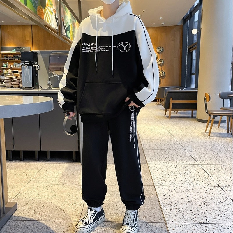 Herren Oversize-Trainingsset mit Block-Design Hoodie und konischer Jogginghose Drune