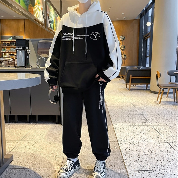 Herren Oversize-Trainingsset mit Block-Design Hoodie und konischer Jogginghose Drune