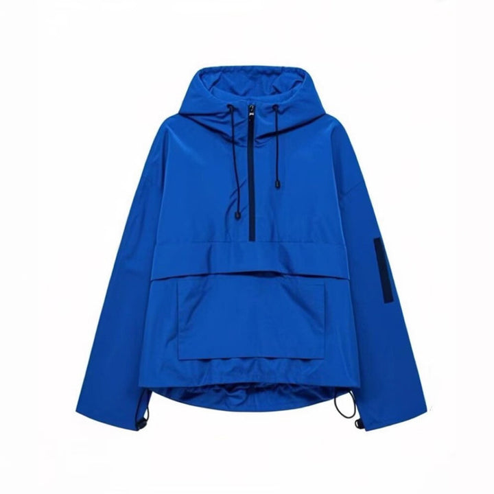 Damen funktionale Windjacke mit verstellbarem Kapuzenkragen und Kängurutasche Drune