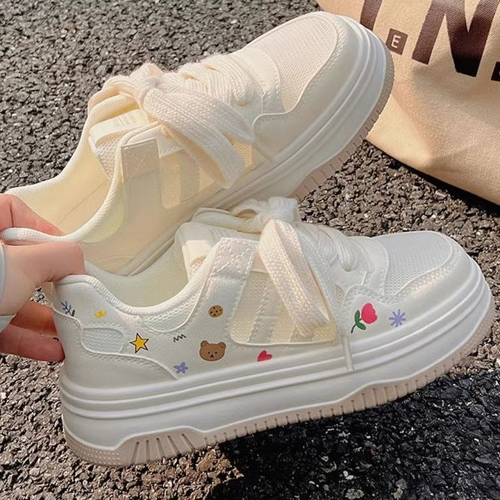 Damen Plateau-Sneaker mit niedlichen Cartoon-Prints und gepolstertem Komfortkragen Drune