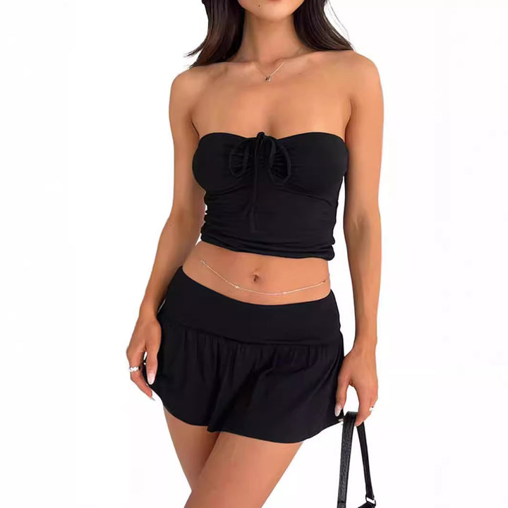 Damen Strand-Set aus leichtem Stoff mit verstellbarem Oberteil und lockerem Rock Drune