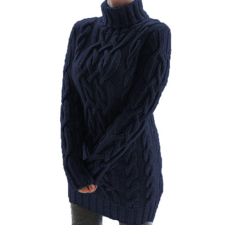 Damen Oversized Strickkleid mit markantem Zopfmuster und Rollkragen Drune