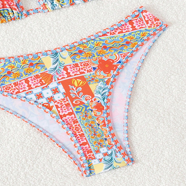 Damen Triangel-Bikini mit buntem Patchwork-Muster Drune