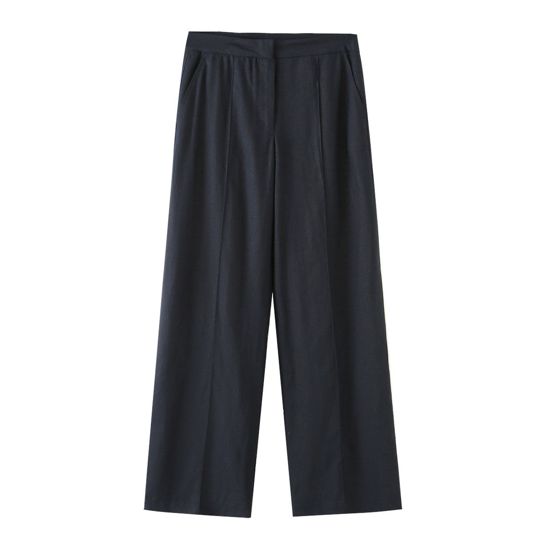 Damen Weit geschnittene Leinenhose mit Bügelfalte und hoher Taille Drune