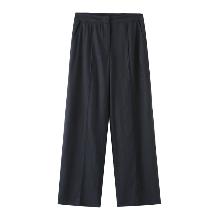 Damen Weit geschnittene Leinenhose mit Bügelfalte und hoher Taille Drune