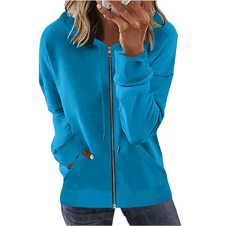 Damen nan Kapuzenjacke mit durchgehendem Reißverschluss, Kängurutaschen und elastischen Bündchen Drune