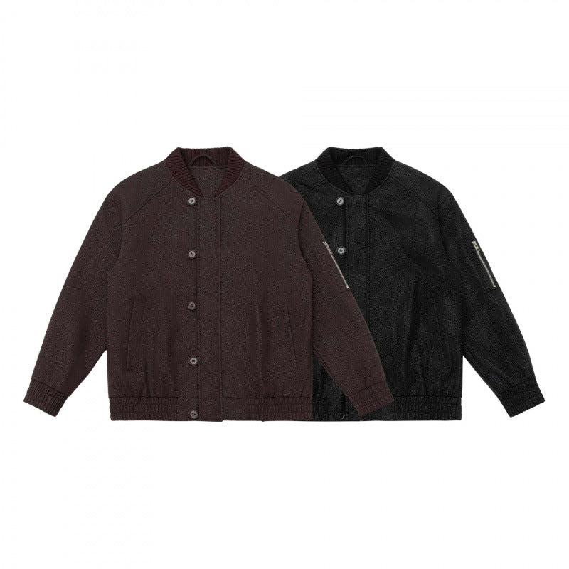 Herren Boxy-Bomberjacke mit strukturiertem Canvas‑Look, geripptem Saum und Ärmeltasche Drune
