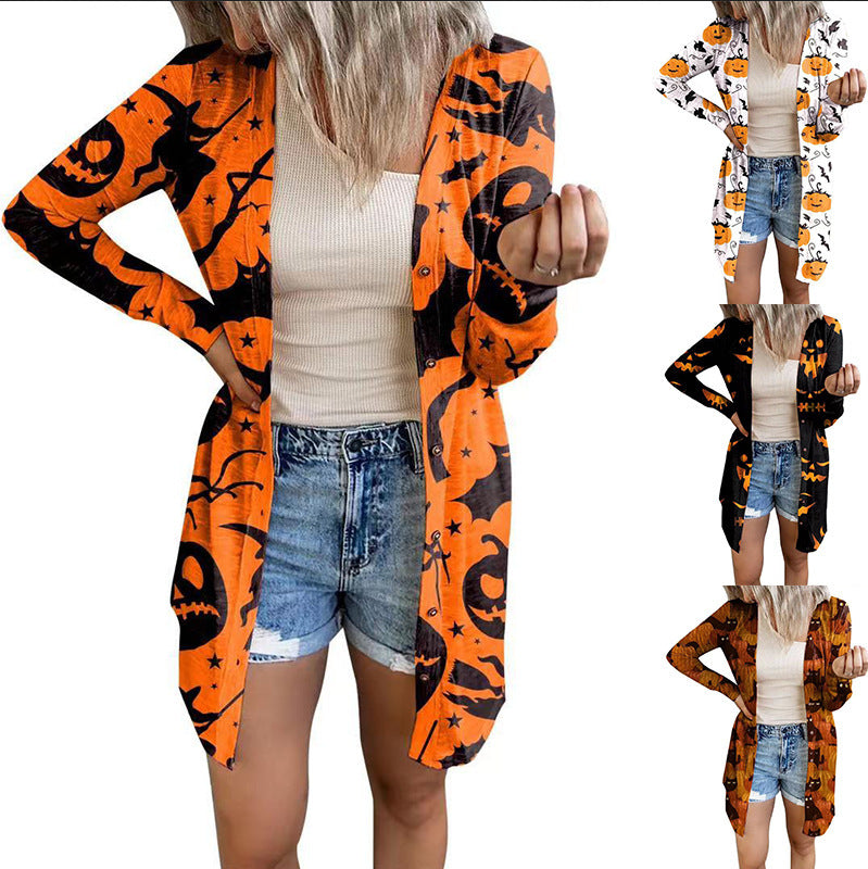 Damen Langärmlige Die Halloween-Kimono-Jacke mit einzigartigem Druck Drune