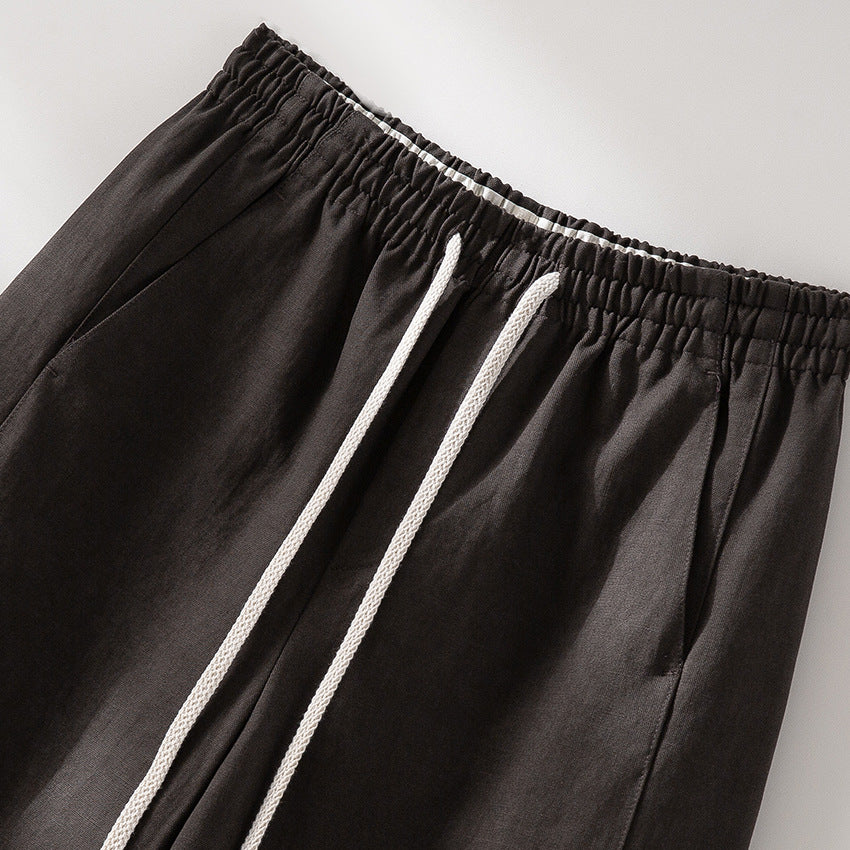Damen Weite High‑Waist Leinenmix-Hose mit elastischem Bund und Kordelzug Drune