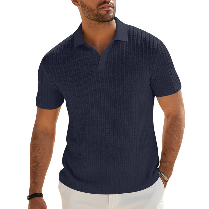 Herren Feinstrick-Polo mit strukturiertem Zopfmuster und weichem Baumwollmix Drune
