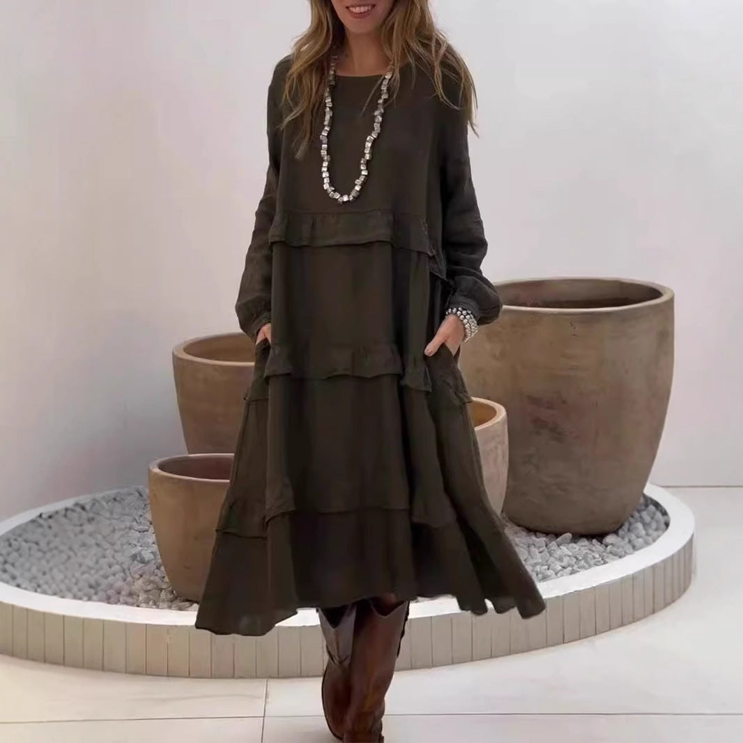 Drune | Rüschengerundhalslangärmeliges Kleid