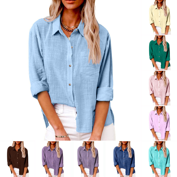 Damen nan oversized Leinen-Baumwollmix Hemdbluse mit Brusttasche und krempelbaren Ärmeln Drune