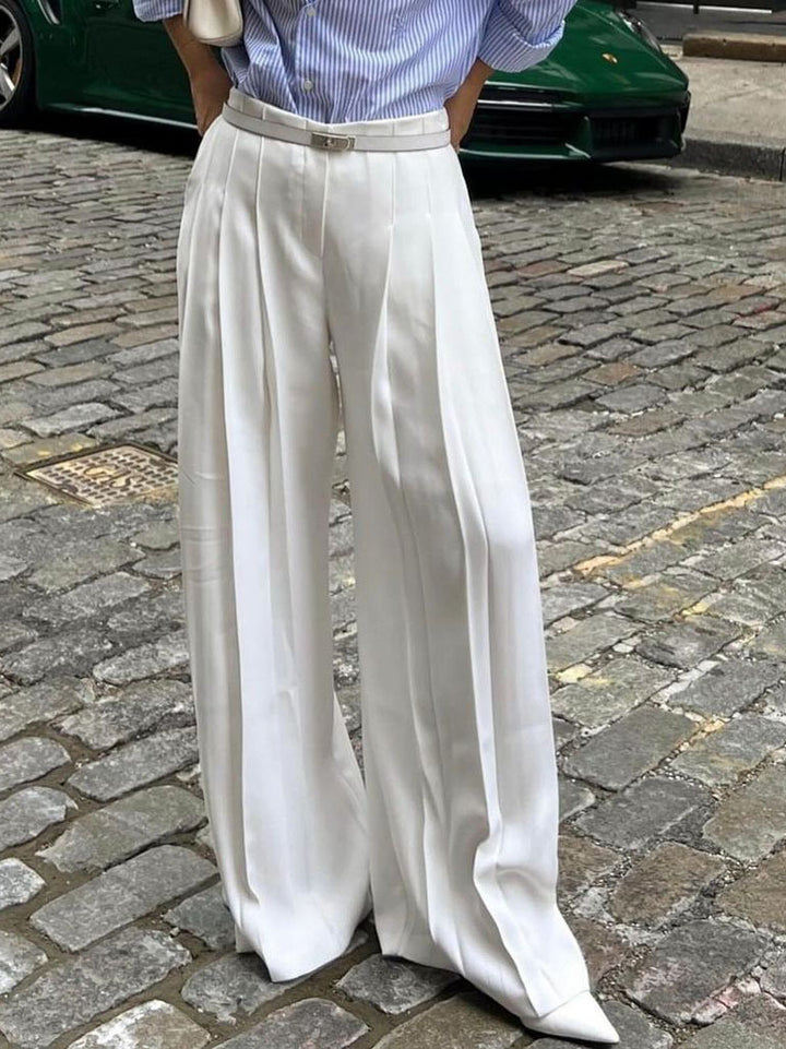 Damen weite Plissee-Hose mit hohem Bund Drune