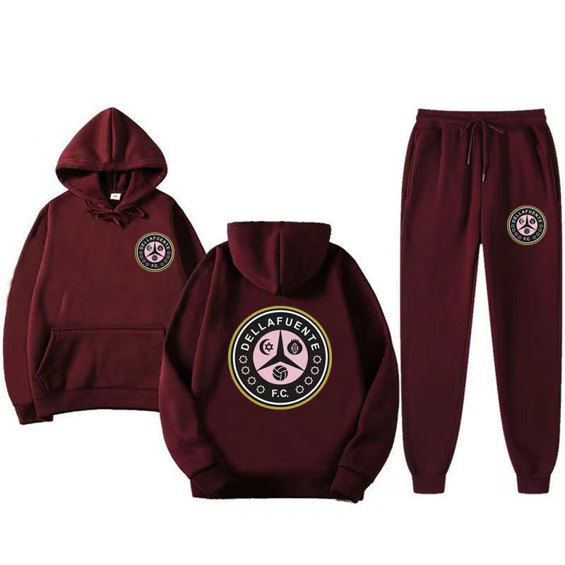 Damen bequeme Freizeit-Lounge-Anzug mit Kängurutasche und modernem Logo Drune