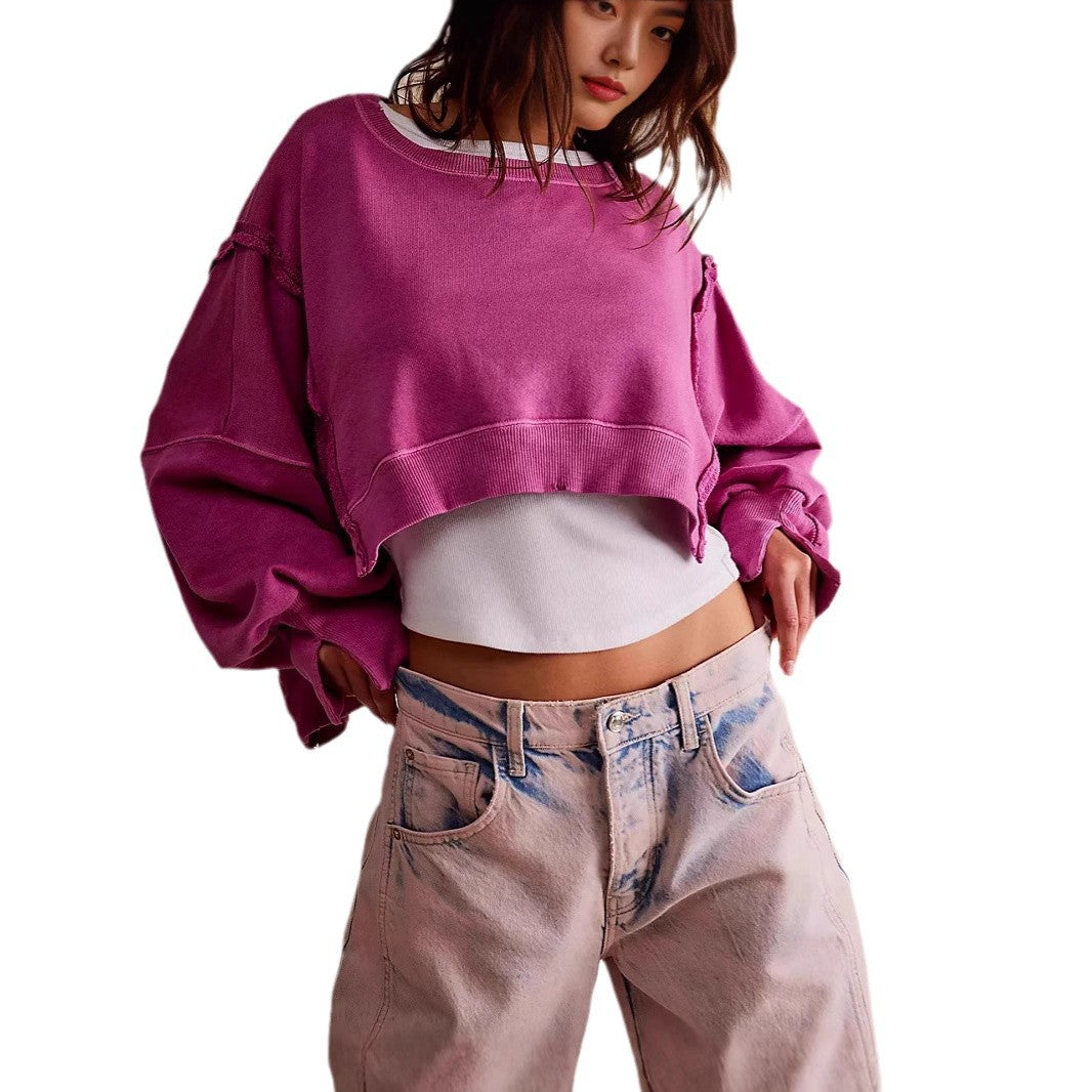 Damen lässiger Oversized-Pullover mit weichen Ärmelabschlüssen und lässigem Schnitt Drune