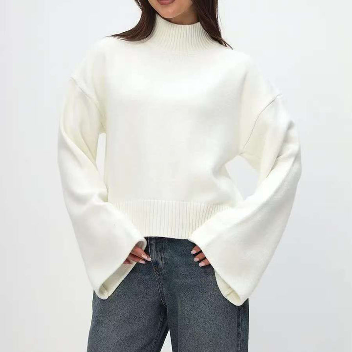 Damen Grobstrickpullover mit Stehkragen und voluminösen Ärmeln Drune