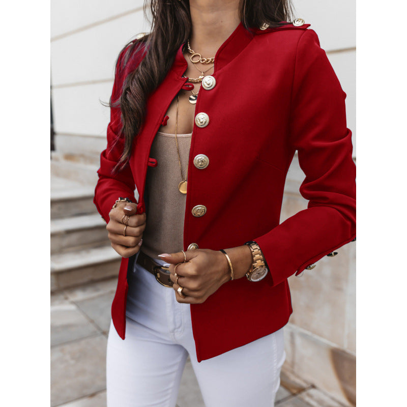 Damen modischer Blazer mit goldenen Knöpfen und schmalem Schnitt Drune