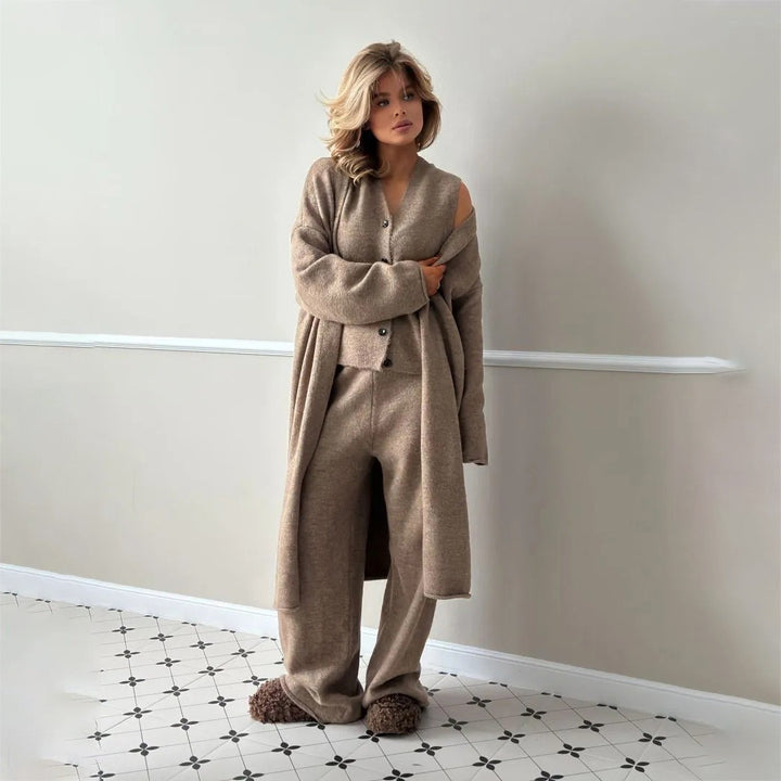 Damen Loungewear-Set mit beeindruckendem Cardigan und weitem Hosenstil Drune