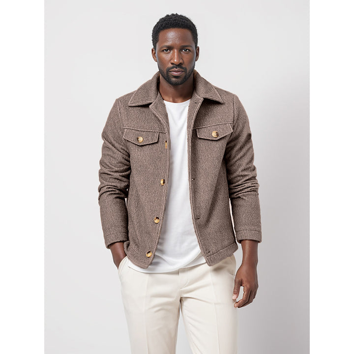 Herren Bouclé-Workerjacke mit Brusttaschen und Aufgesetzten Knöpfen Drune