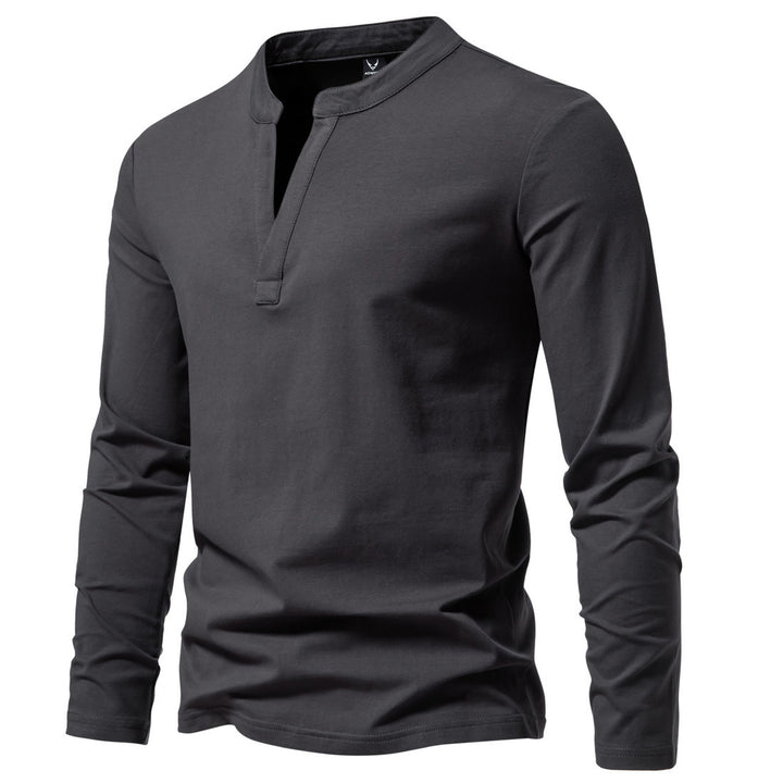 Herren nan langärmeliges Henleyshirt mit Stehkragen, tiefer V-Öffnung und schmaler Passform Drune