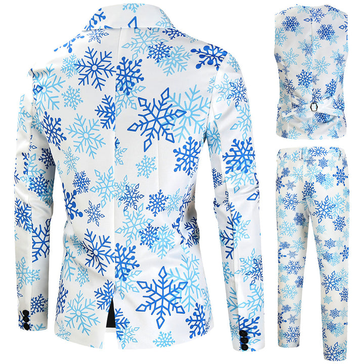 Herren weihnachtliches dreiteiliges Anzugset mit Sakko, Weste und Hose im Allover-Rentier‑Tannenmuster Drune