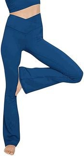 Damen nan taillenhohe Yogahose mit überkreuztem Bund und ausgestelltem Saum mit Schlitz Drune