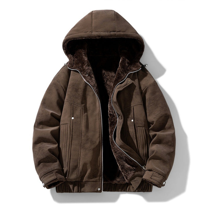 Herren Kapuzenjacke mit Teddyfutter und Kunstveloursoptik Drune