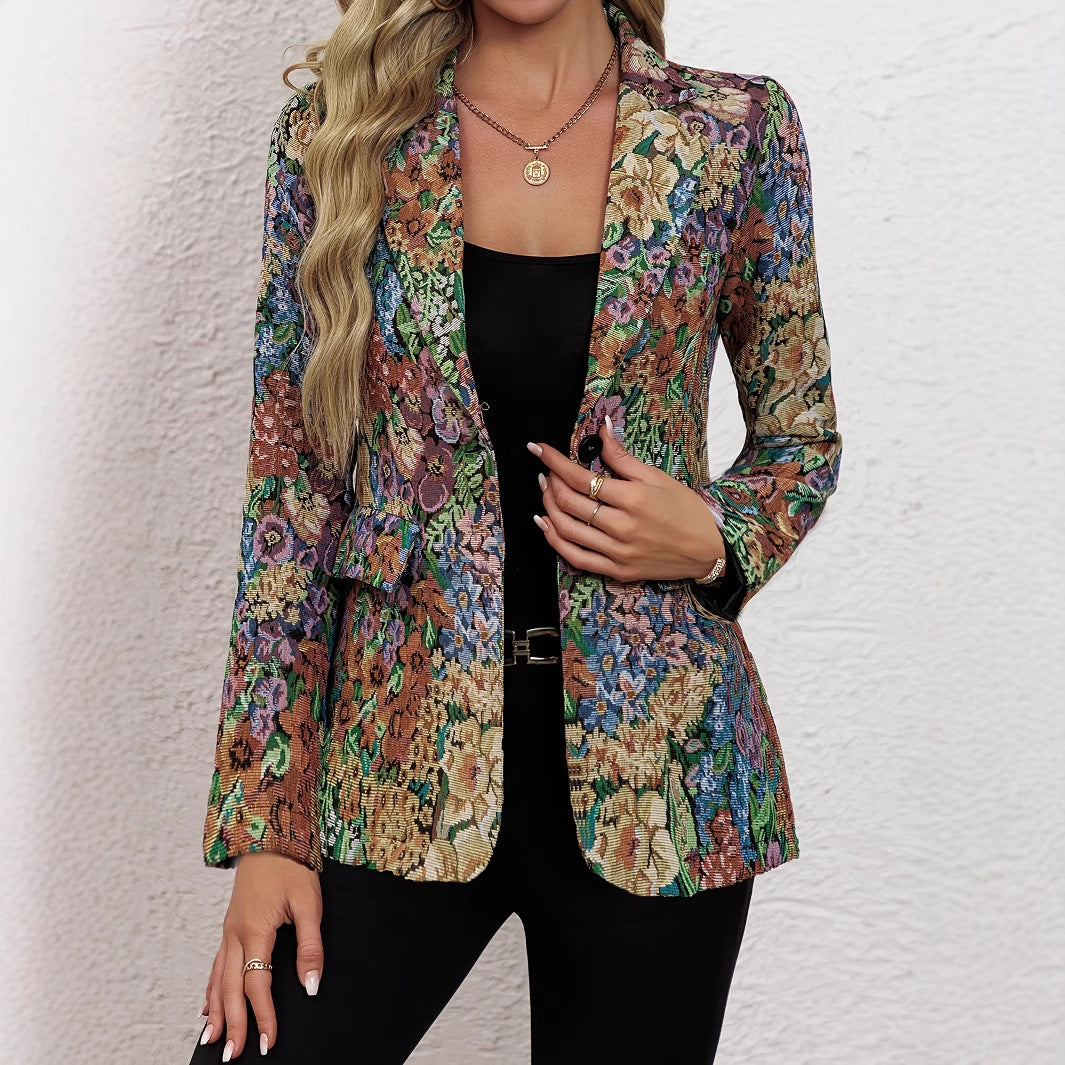 Damen Blazerjacke mit floralem Muster und eleganten Details Drune