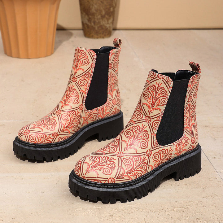Damen Chelsea-Stiefel mit kreativem Musterdruck und rutschfester Sohle Drune