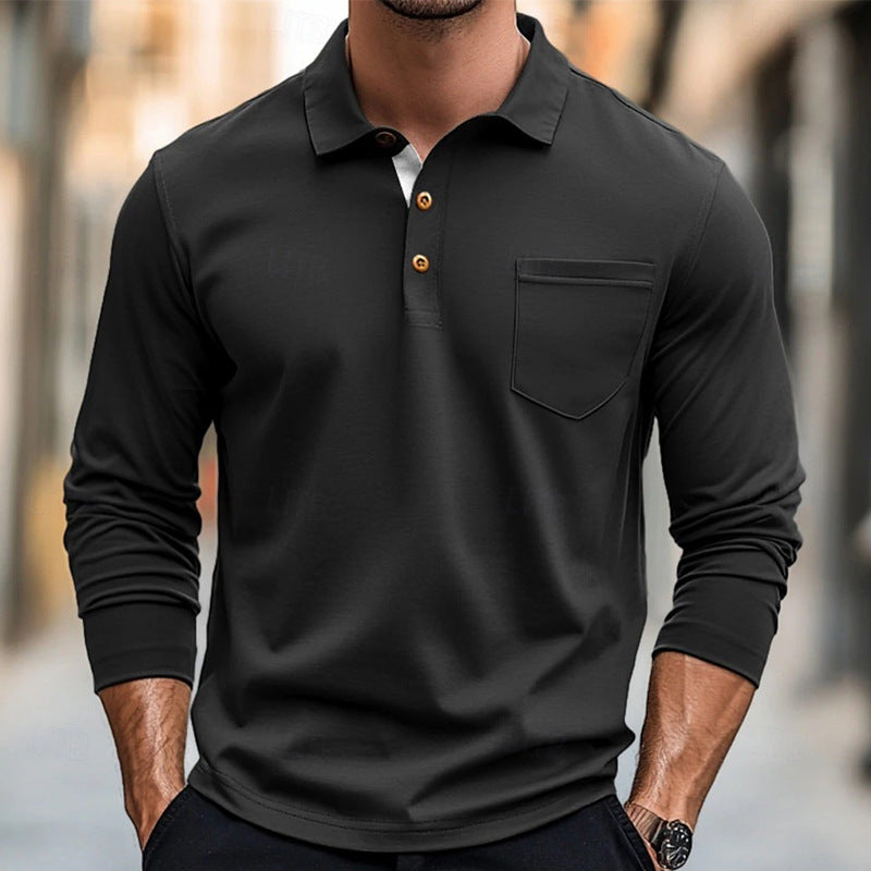 Drune | Langarm Poloshirt Slim Passform Baumwollmischung Brusttasche