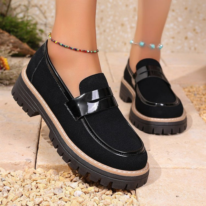 Damen nan modische Plateau-Loafer mit robuster Traktorsohle, gepolstertem Komfortfußbett und eleganter Penny-Lasche Drune