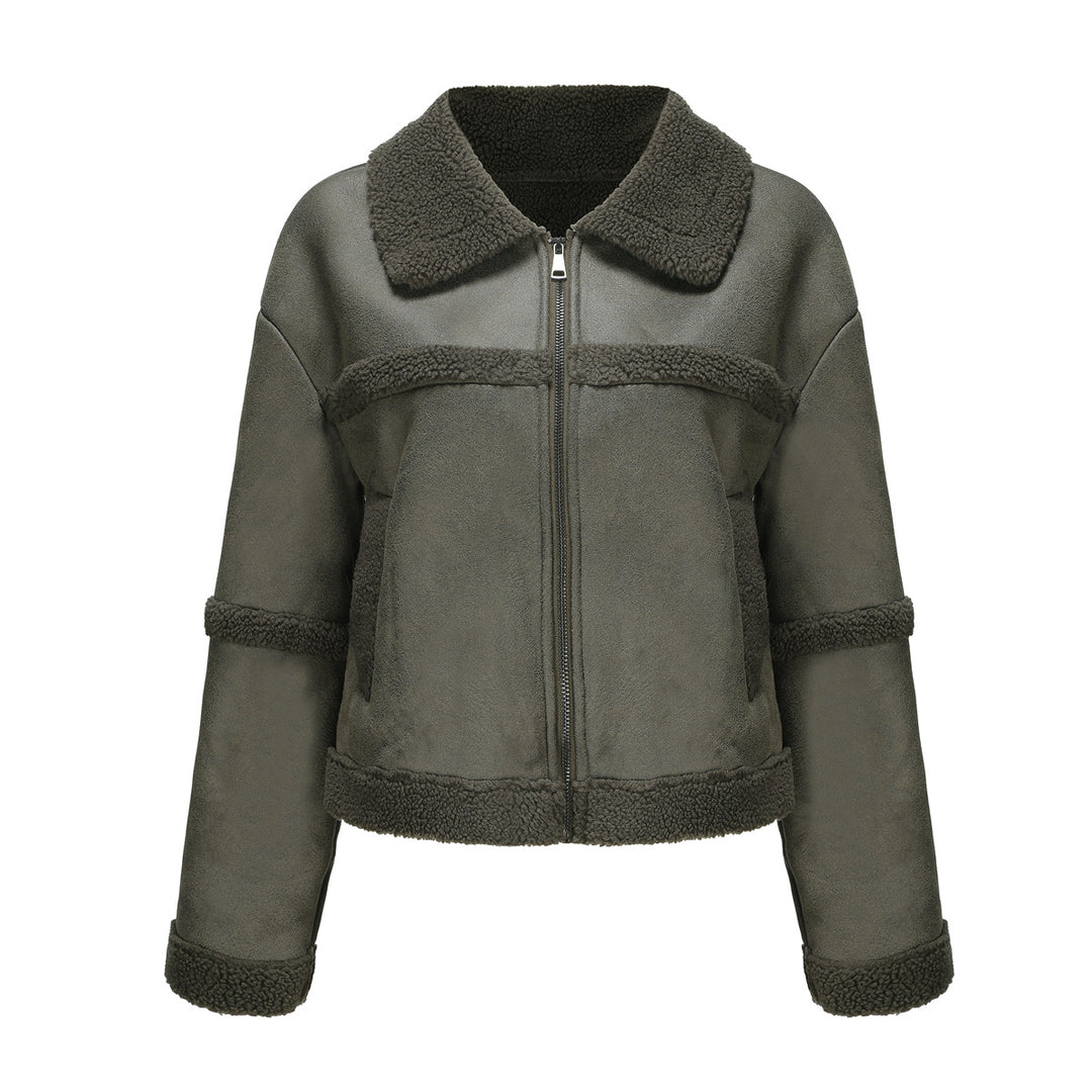 Damen nan kurze Teddyjacke im Aviator-Stil mit Reißverschluss Drune