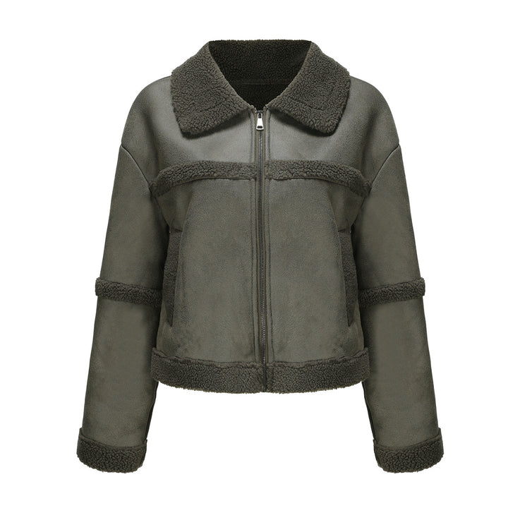 Damen nan kurze Teddyjacke im Aviator-Stil mit Reißverschluss Drune