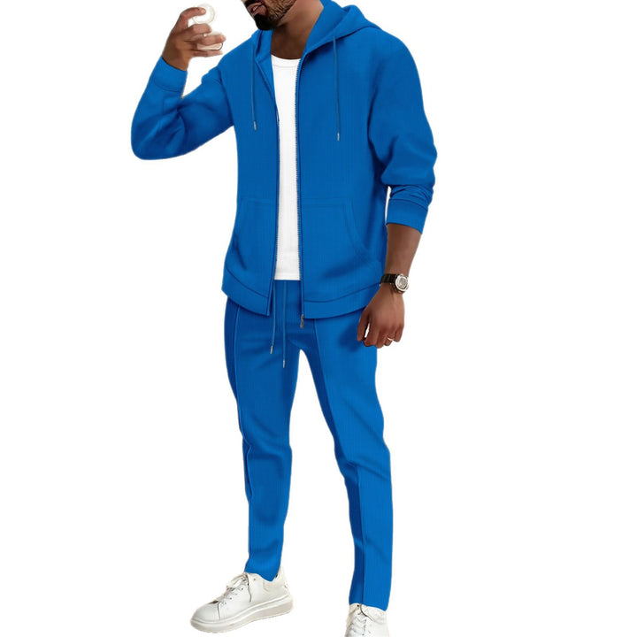Herren nan Zip-Hoodie und schlanke Jogginghose-Set mit Strukturjersey, Kängurutaschen und elastischem Kordelbund Drune