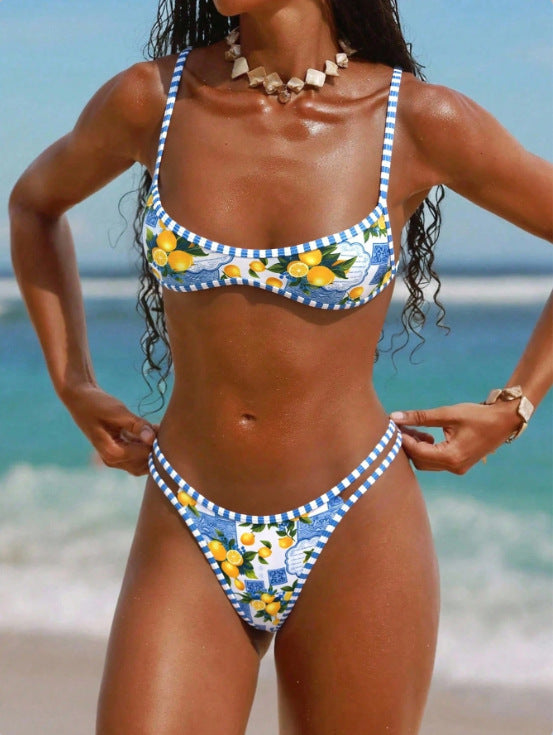 Damen Triangel-Bikini mit floralem Design und Bindedetails Drune