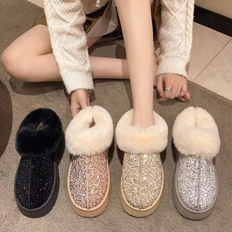 Damen Flauschige Glitzer Hausschuhe Drune