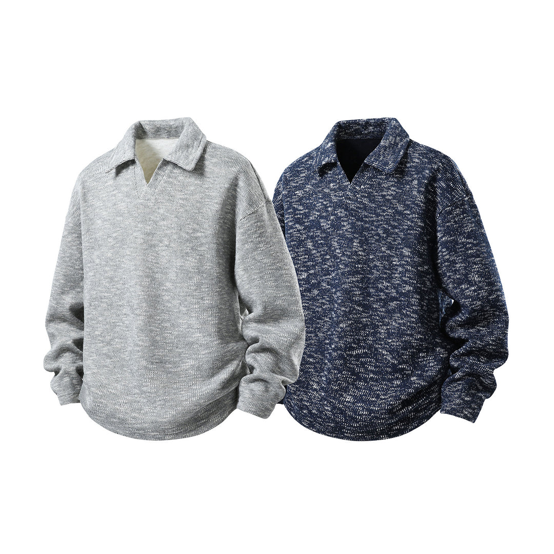 Herren Grobstrick-Kragenpullover mit V-Ausschnitt und Relaxed‑Fit Drune