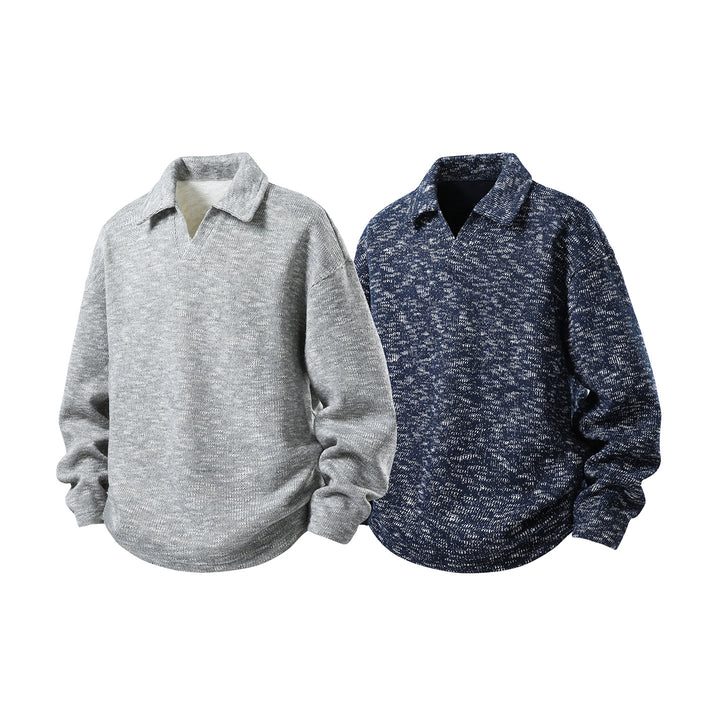 Herren Grobstrick-Kragenpullover mit V-Ausschnitt und Relaxed‑Fit Drune