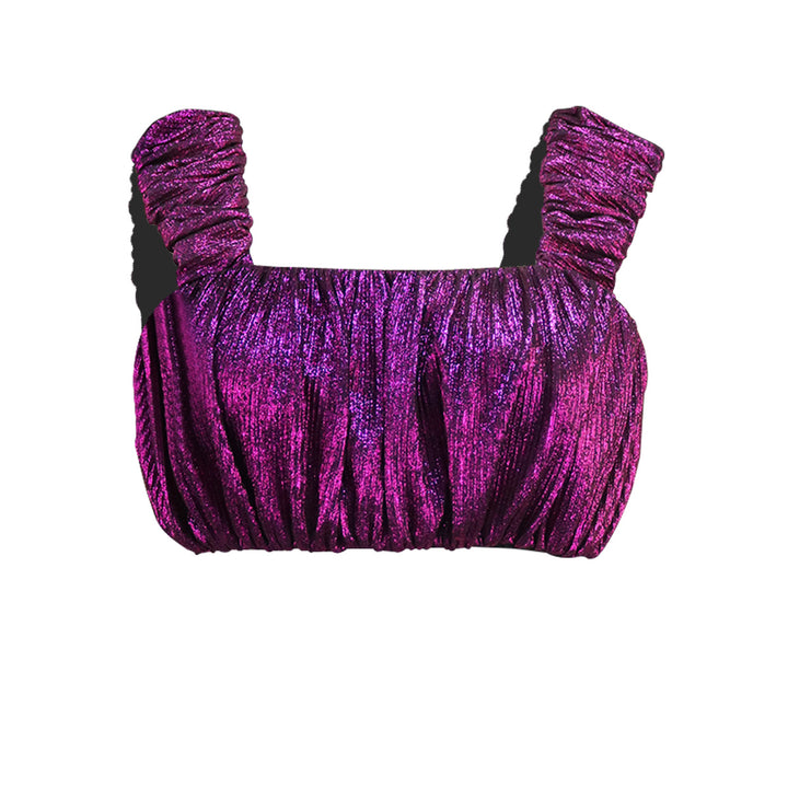 Damen Glamouröses Crop-Top mit plissierten Ärmeln Drune