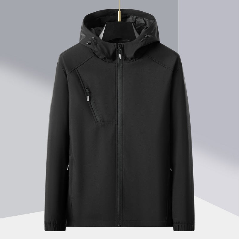 Herren leichte Softshell-Outdoorjacke mit ergonomischer Kapuze und diagonalem Brustreißverschluss Drune