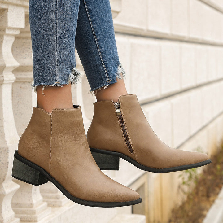 Damen elegante Ankle-Boots mit spitzem Fersenbereich und seitlichem Reißverschluss Drune